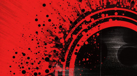 Generative AI : red grunge background with black splatters frameの素材
