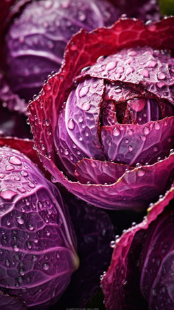Generative AI : BRassica oleracea ornamental cabbage with dew dropsの素材