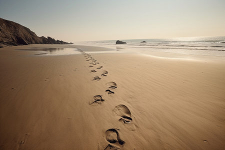 Generative AI : Human footprints getting out the waterの素材