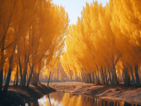 Generative AI : Poplar trees with yellow autumnal foliageの素材