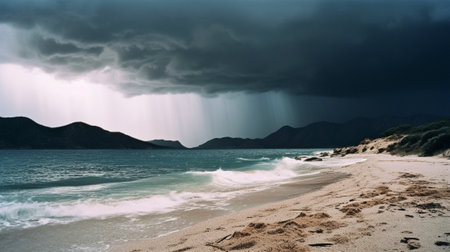 Generative AI : Stormy landscape by the seaの素材