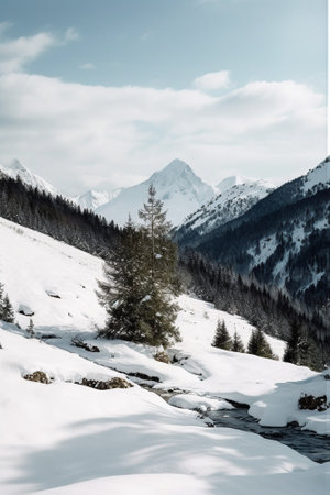 Generative AI : Winter snow in the mountainsの素材