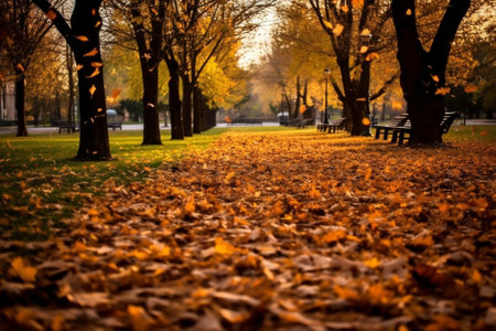 Generative AI : autumn leaves in a parkの素材