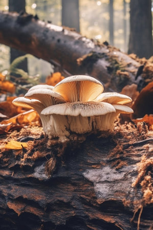 Generative AI : Boletus edulis mushroom growing wild in the forestの素材