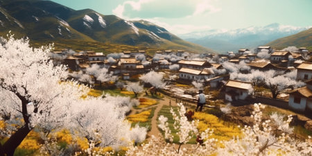 Generative AI : Cherry blossoms in Valle del Jerte Spainの素材