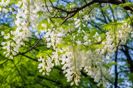 Generative AI : Detail of black locust tree fresh green foliageの素材
