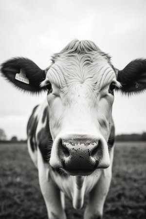 Generative AI : Portrait of a cowの素材
