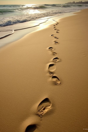 Generative AI : Human footprints on the beach sandの素材