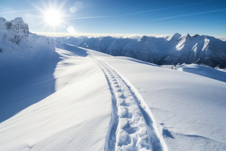 Generative AI : Steps and ski tracks on the snowの素材
