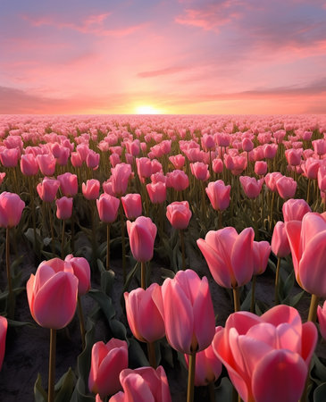 Generative AI : Pink tulips fieldの素材