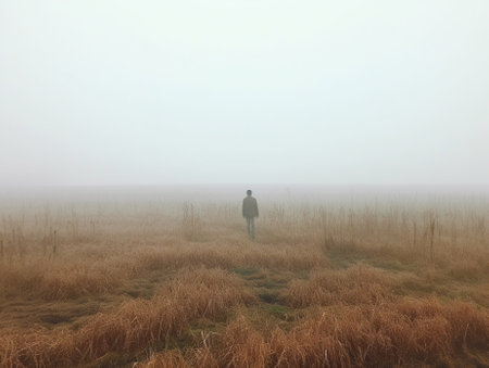 Generative AI : empty field in a foggy dayの素材