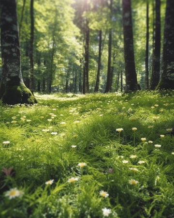 Generative AI : ferns carpet in a forest in springtimeの素材