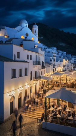 Generative AI : decorative lamp in the charming streets of Frigiliana Andalusiaの素材