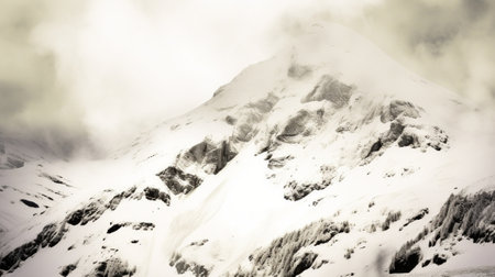 Generative AI : Winter snowy mountain landscape in the Pyreneesの素材