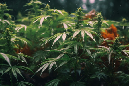 Generative AI : green cannabis plants blooming outdoorsの素材