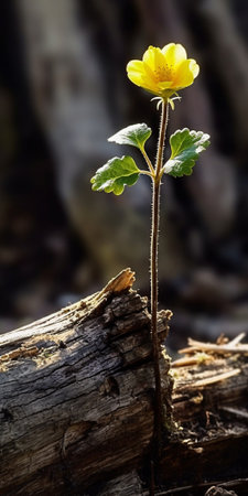 Generative AI : yellow flower at the foot of a treeの素材