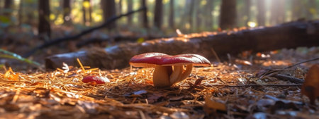 Generative AI : Bay bolete among the pine trees leavesの素材
