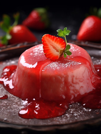 Generative AI : Delicious strawberries with sugar dessert close upの素材