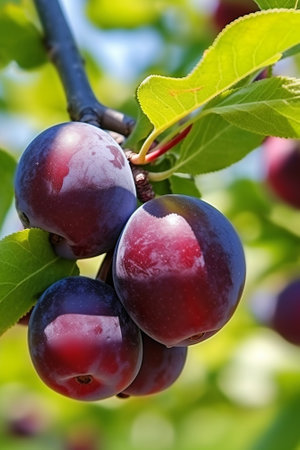 Generative AI : European plum tree Prunus domestica subsp domestica ripening fruitsの素材