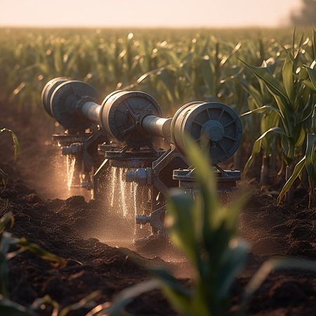Generative AI : Cultivated field irrigation system with crop sprinklersの素材