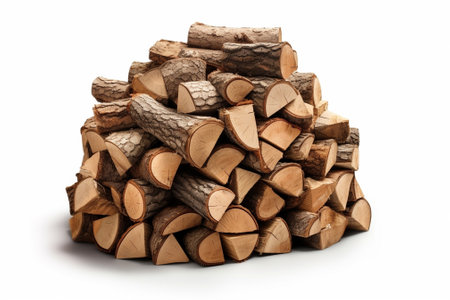 Generative AI : Dry chopped olive firewood stacked in a wood pile hi res stock photoの素材