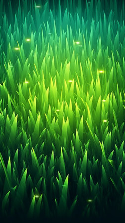 Generative AI : abstract background with green grass and glitter lightsの素材