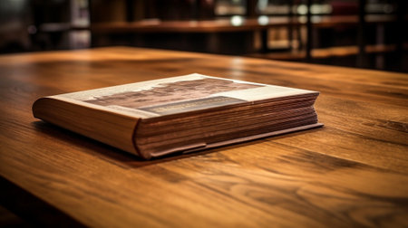 Generative AI : book on a wooden tableの素材