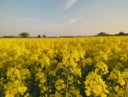 Generative AI : Detail of rapeseed yellow flowers blooming in springtimeの素材