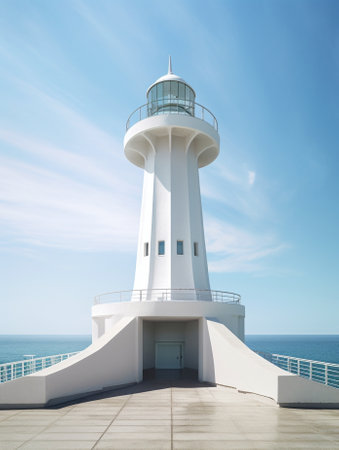 Generative AI : Lighthouse with solar panels in Cabo Ortegal Spainの素材