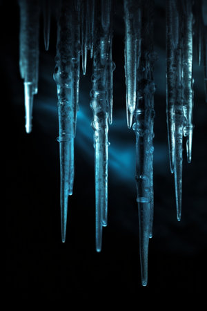 Generative AI : Icicle formations on the mountain rock stock photoの素材