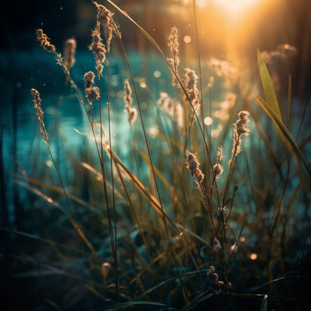 Generative AI : abstract dreamy background with grass and glitter lightsの素材
