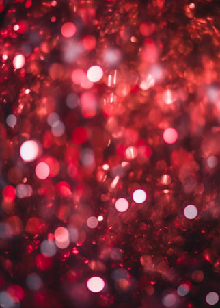 Generative AI : abstract red bokeh background with glitter lights and black vignette bordersの素材
