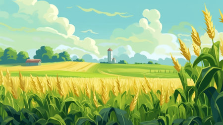 Generative AI : summertime background with maize plantsの素材