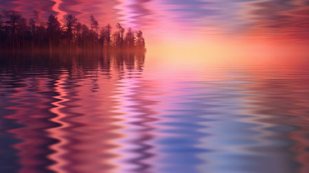 Generative AI : reflected sunset on a lake abstract blurの素材