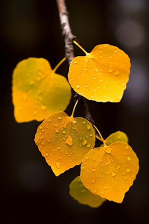 Generative AI : Autumnal golden colored fallen leaves of a birch treeの素材