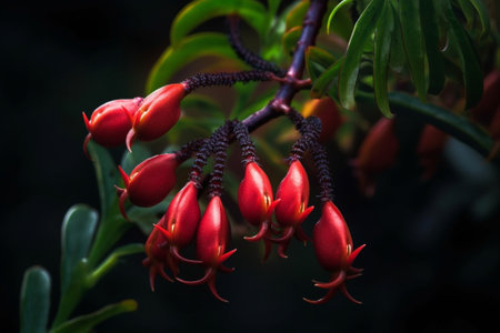 Generative AI : Harlequin Glorybower Clerodendrum trichotomum ripe drupe on red calyxの素材