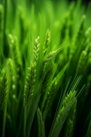 Generative AI : Detail of rye Secale cereale green grass selective focusの素材