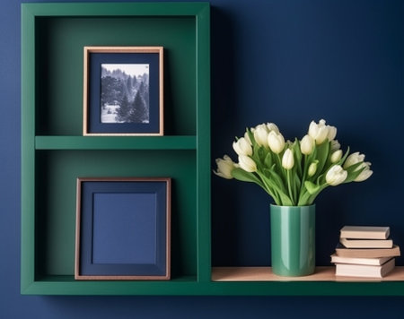 Generative AI : Dark blue wall with dark vignette bordersの素材