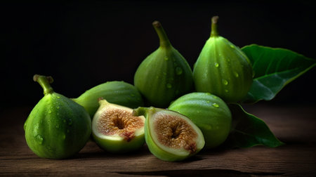 Generative AI : Fig tree Ficus carica lande with immature green fruitsの素材