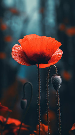 Generative AI : Red poppy flower blooming in springの素材