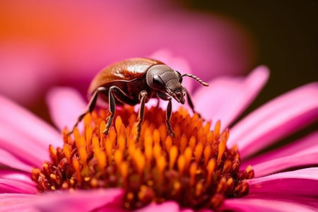 Generative AI : Red bettle pollinating hallium flowerheadの素材