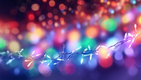 Generative AI : christmas lights threads decoration bokeh backgroundの素材