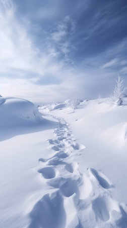 Generative AI : Steps and ski tracks on the snowの素材