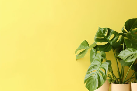 Generative AI : Euphorbia trigona African milk tree green succulent plant detail with yellow background copy spaceの素材