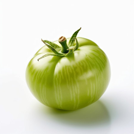 Generative AI : Green unripe tomato plant fruits growing in a hothouseの素材