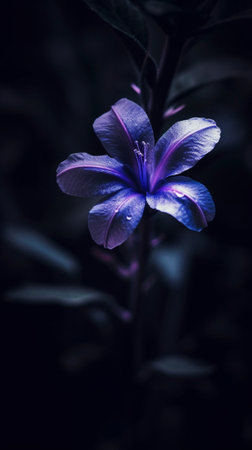 Generative AI : Detail of campanula purple flower with dark backgroundの素材