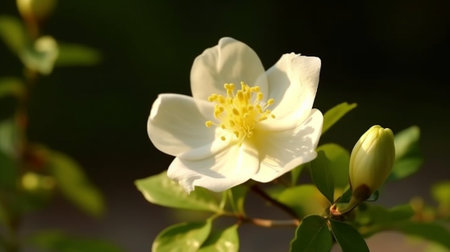 Generative AI : Philadelphus coronarius commonly know as sweet mock orange or english dogwood white springtime flowerの素材