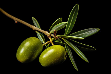 Generative AI : Olea europaea olive tree green immature fruits close upの素材