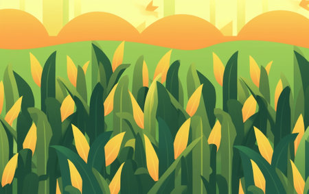 Generative AI : grown maize field nature backgroundの素材