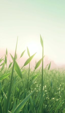 Generative AI : vertical photography with grass and clouds vivid colors and texturesの素材